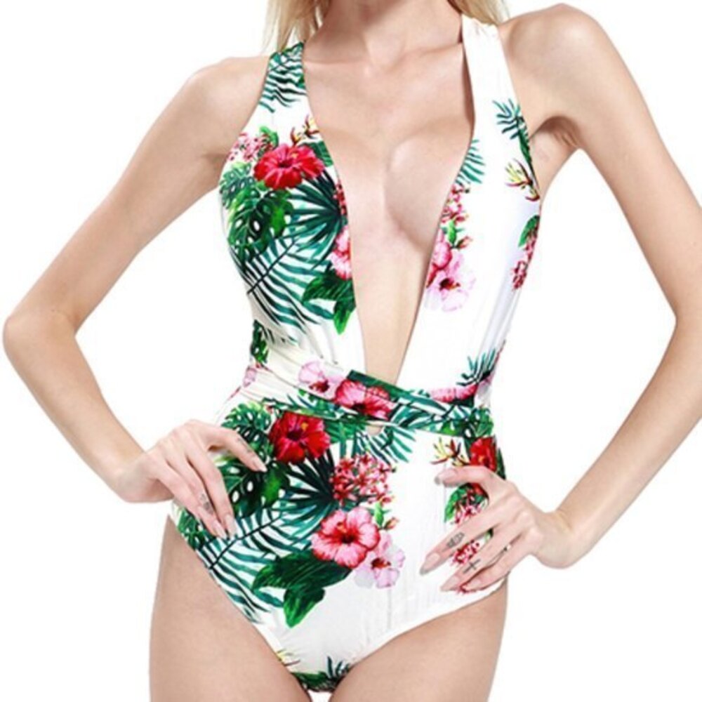 Begonia K.  Cross Floral Print One Piece Swimsuit Medium